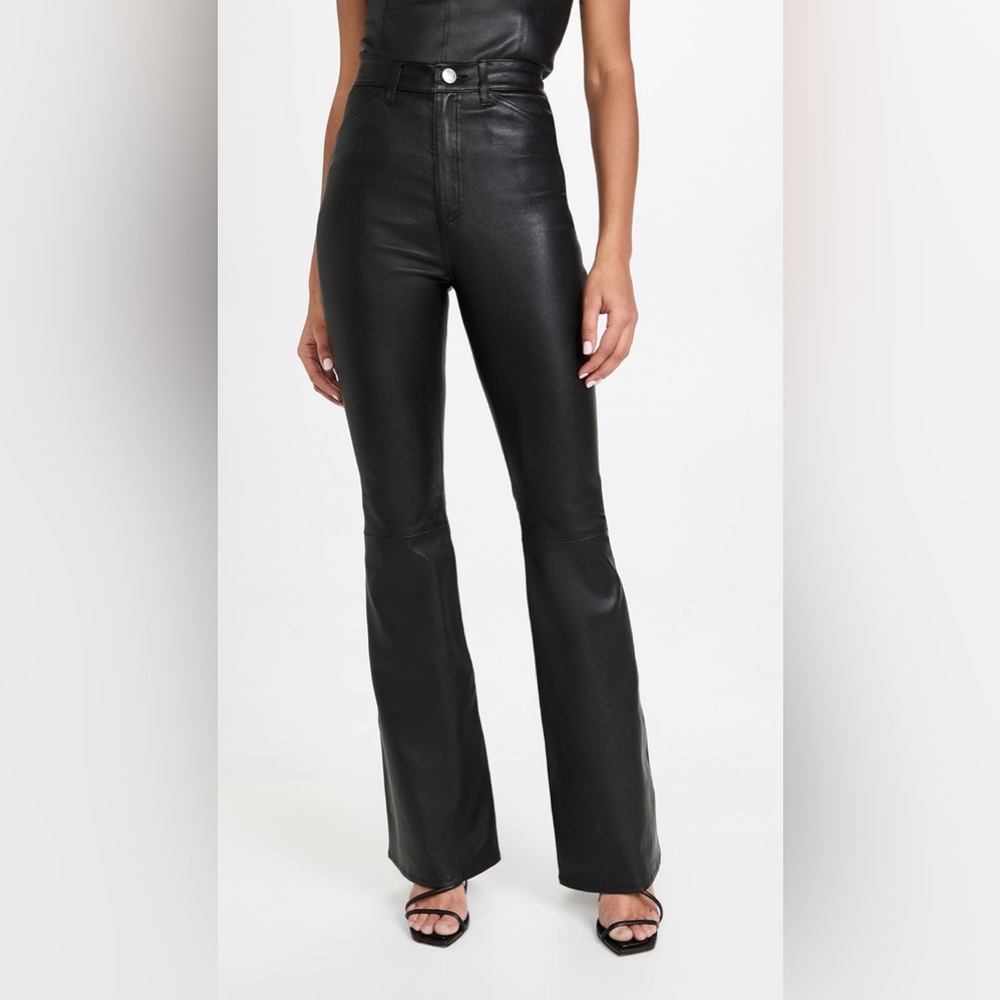 Black High-Waisted Flare Leather Pants